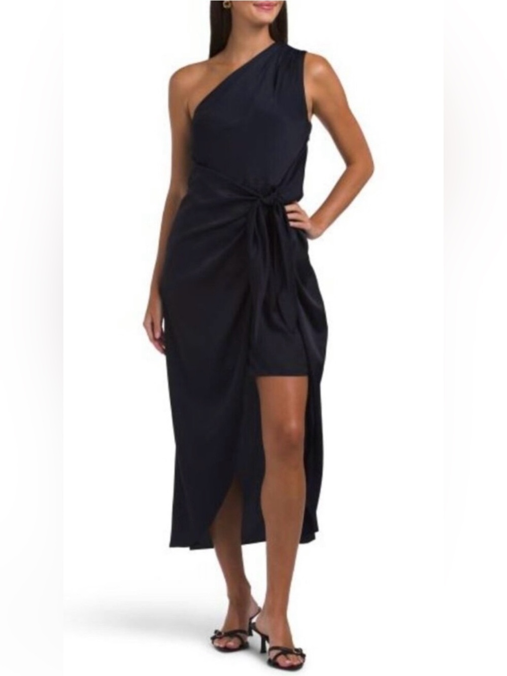 DONNA MORGAN One Shoulder
Draped Midi Skirt With Waist Tie